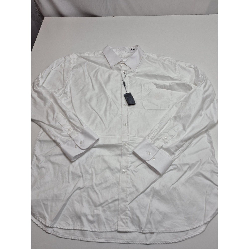 EnZone Dress Shirt Mens 18.5 36/37 White Cotton Twill Made Italy Long Sleeve